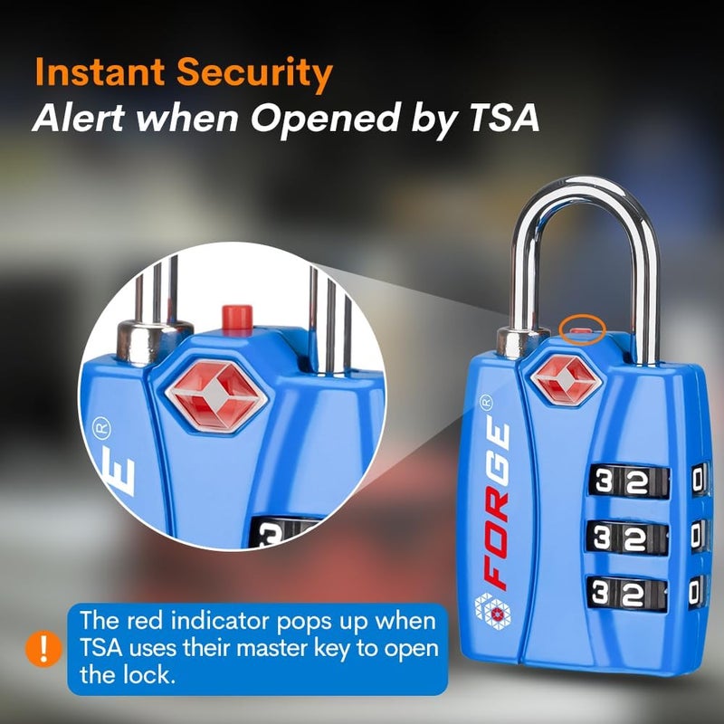 Forge Luggage Locks TSA Approved 4 Pack 4 Colors, Small Combination Lock with Zinc Alloy Body, Open Alert, Easy Read Dials, for Travel Suitcase, Bag, Backpack, Lockers. - Image 3